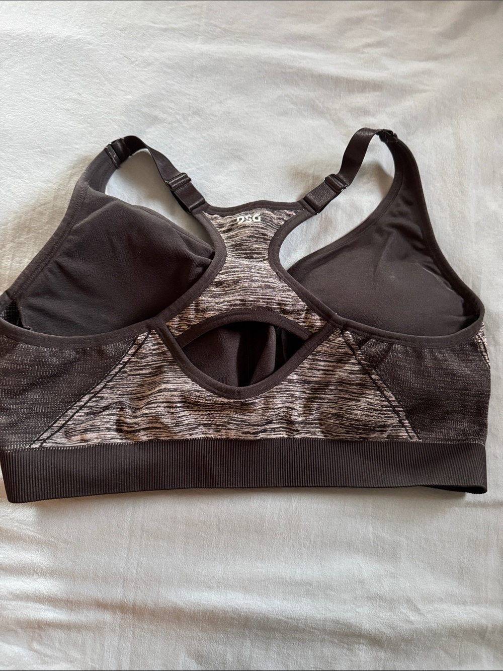 DSG Front-Zip Racerback Sports Bra in Black and Heather Gray - Picture 3 of 4